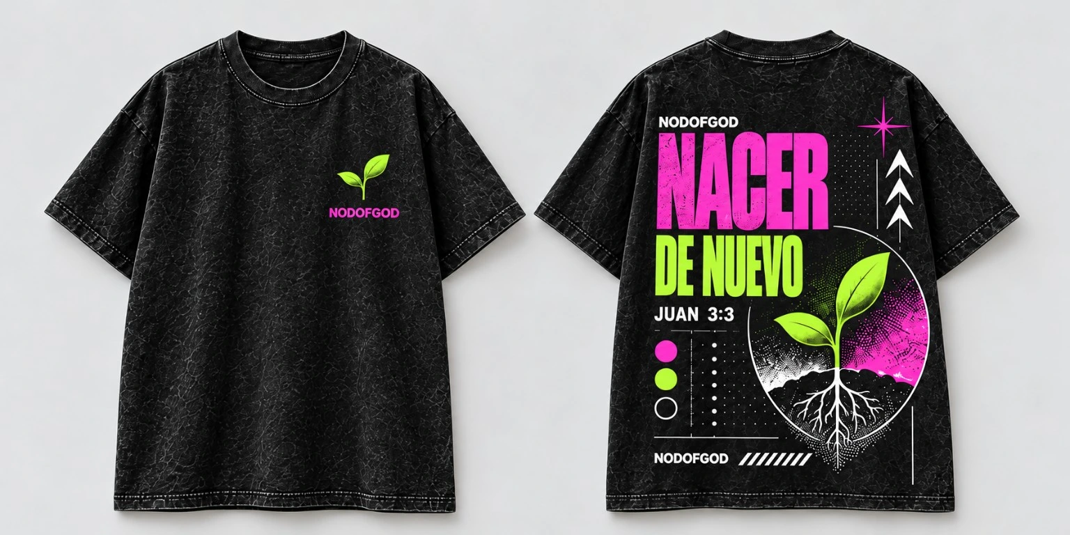 Polera NACER DE NUEVO · JUAN 3:3, frente y espalda