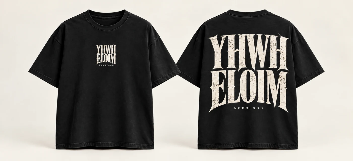 Polera YHWH ELOIM, negro, frente y espalda