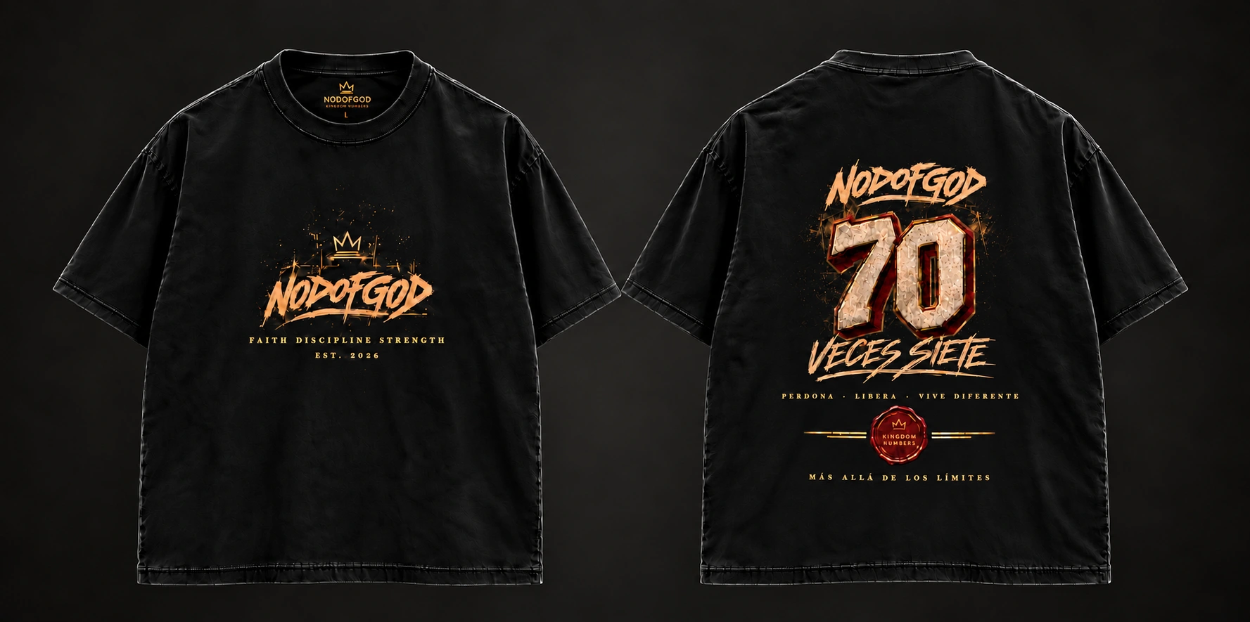 Polera Kingdom Numbers 70 veces siete, vistas delantera y trasera