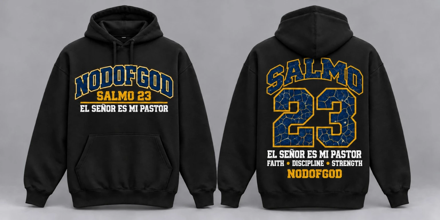 Polerón SALMO 23, vistas delantera y trasera