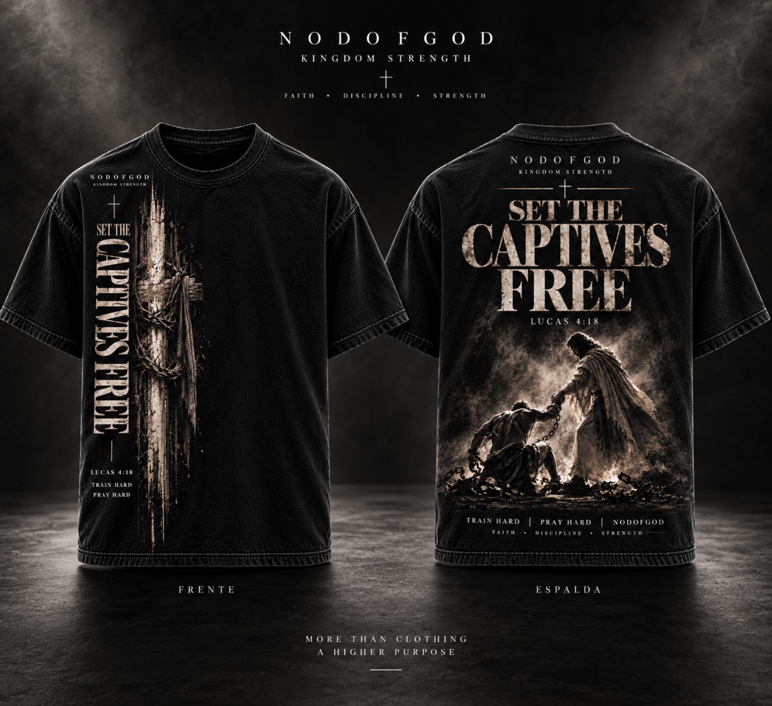 Polera NODOFGOD Set the Captives Free, vista frontal y posterior