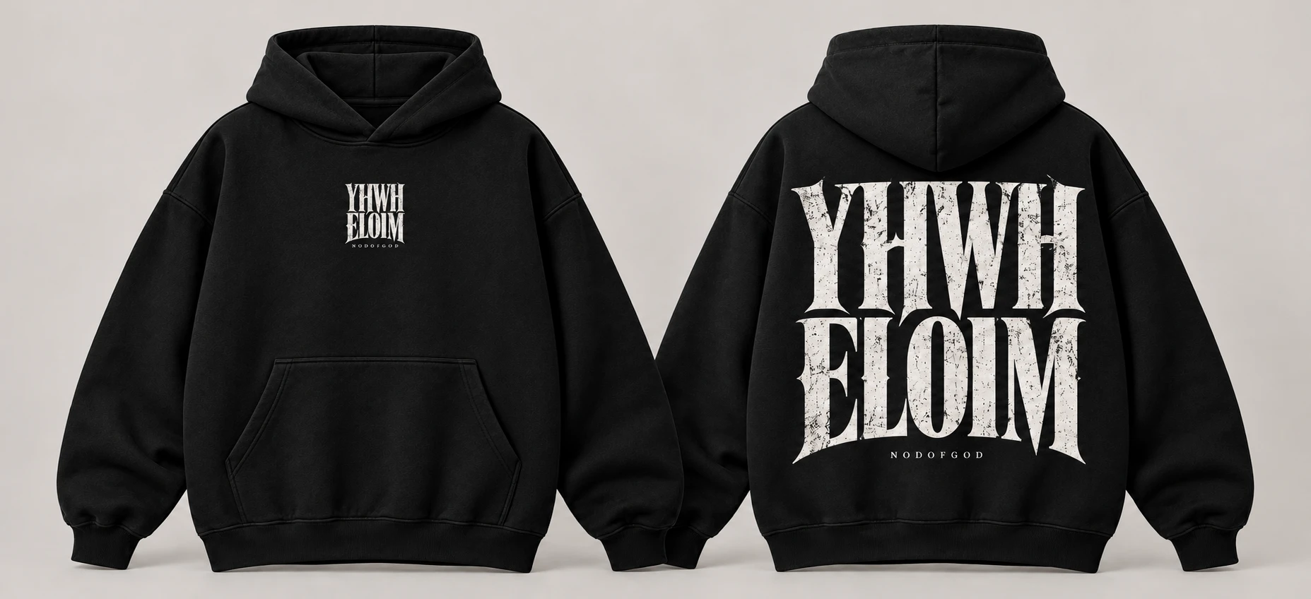 Polerón YHWH ELOIM, negro, frente y espalda